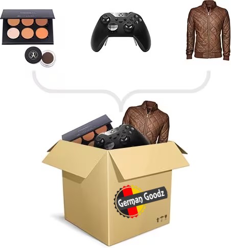 box with three items
